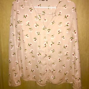 Pink floral long sleeve blouse Express
